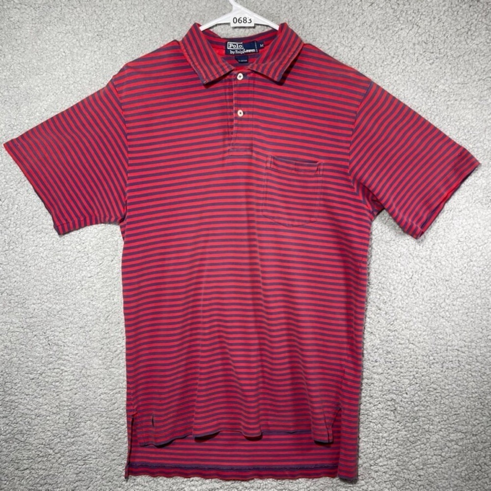 Vintage Polo Ralph Lauren Polo Mens Medium Red Blue Striped Pocket Pony 90s